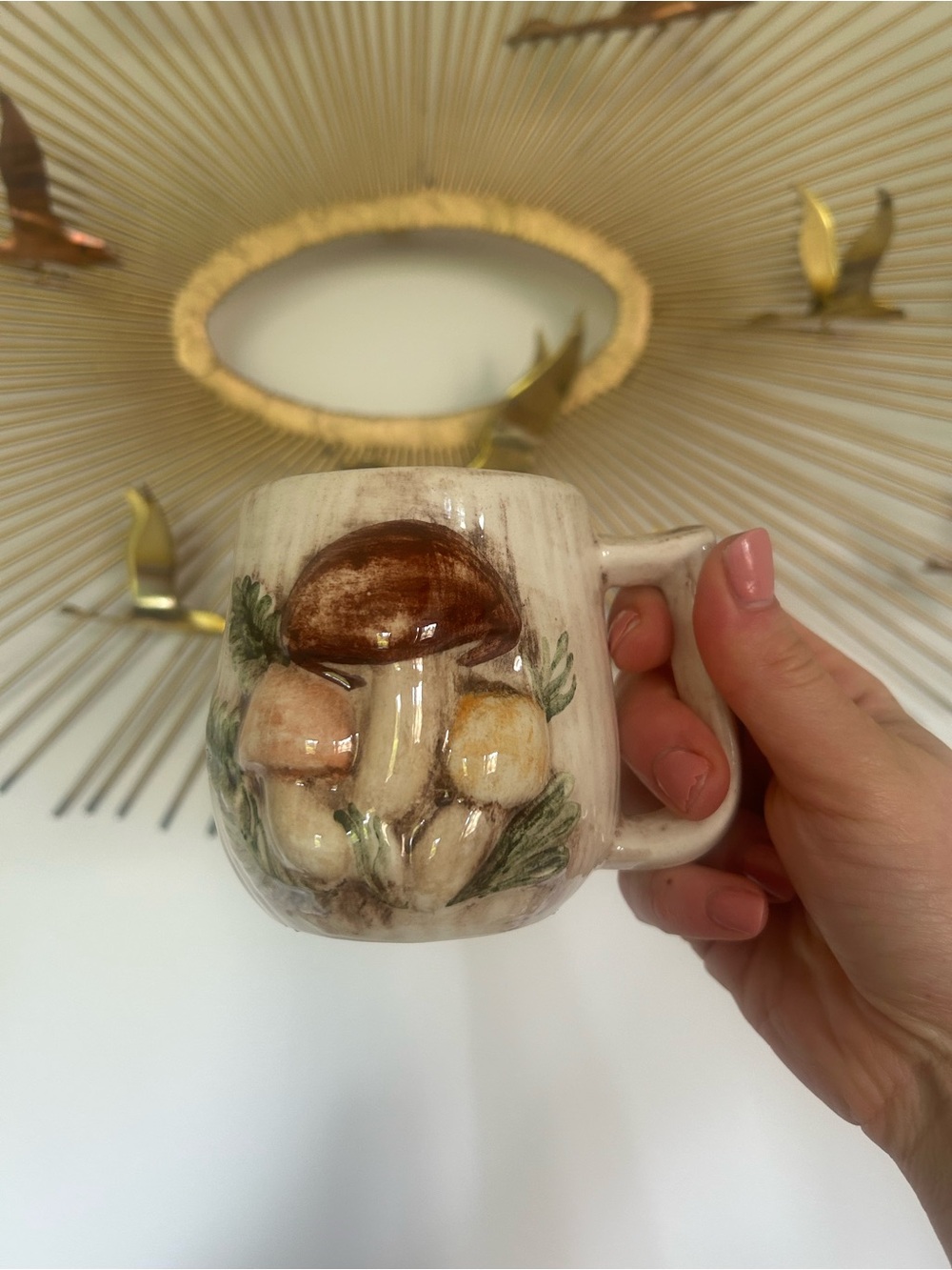 Hand-Painted Mushroom Vintage Arnel’s Ceramic Mushroom Mug - Brown & Cream